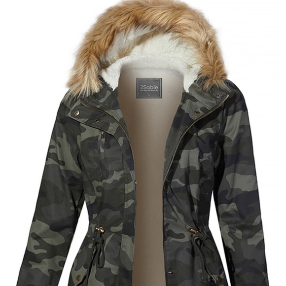 NEW LOVE TREE CAMO MILITARY SHERPA JACKET REMOVABLE FAUX FUR HOODED XS SM MD LG - Picture 8 of 8